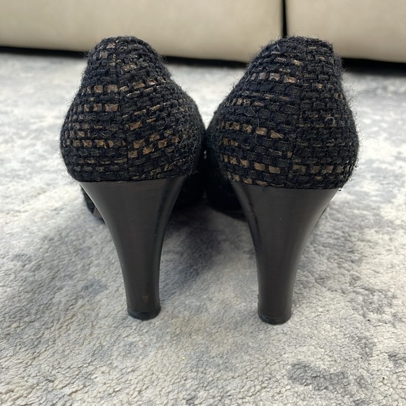 Vintage Chanel Tweed Squared Pointed Toe Lace Up Oxford Heels Sz 39.5 - Picture 3 of 15